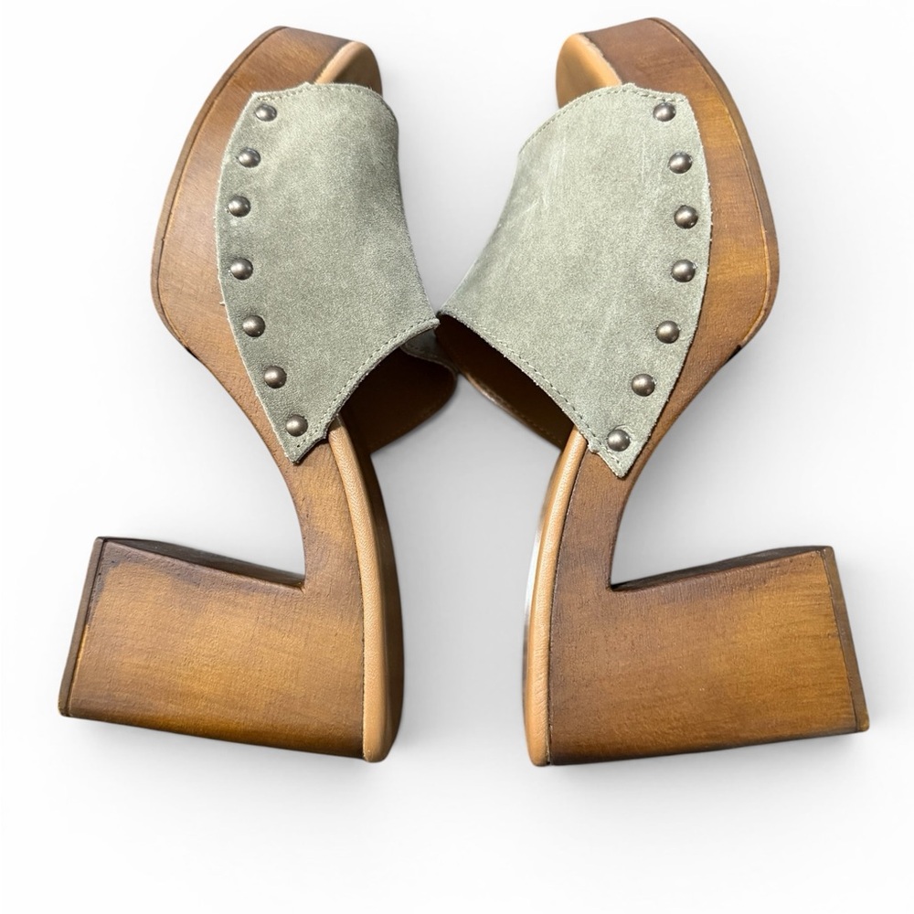 Suede Slide Mules in Sage Green. Gently Used - Picture 5 of 9